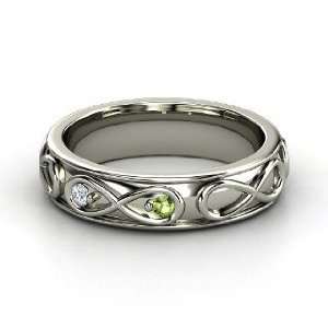 Infinite Love Ring, 14K White Gold Ring with Green Tourmaline 