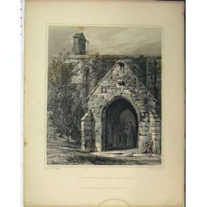  Porch Dalton Le Dale Church C1844 Engraving Old Print 