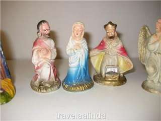 search vintage german nativity set paper mache 12 pieces