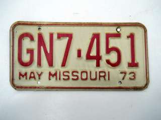 MISSOURI License Plate MO Vintage 1973  