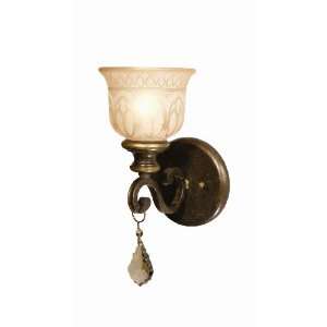   Golden Teak Reserve Crystal Draped On A Wrought Iron Wall Sconce Han