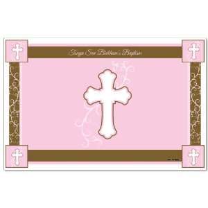   Girl Pink & Brown Cross   Personalized Baptism Placemats Toys & Games