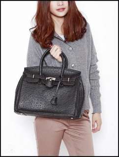 ostrich grain womens bag handbag Tote purse black AH56  