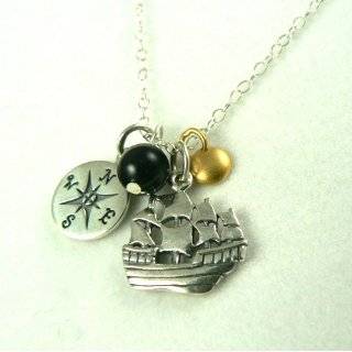Pirate Treasure Sterling Silver Charm Necklace Ship Compass Nautical 