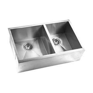 Stainless Steel Straight Apron Double Square Bowl Sink   16 Gauge (32 