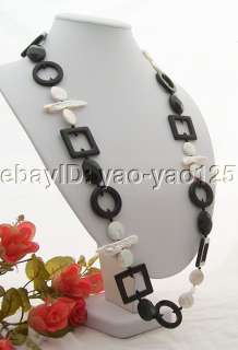 Beautiful 32 White Pearl&Onyx Necklace  