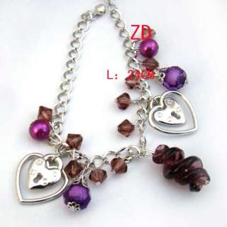 A0134 Lampwork glass crystal Pearl bead heart Bracelet  
