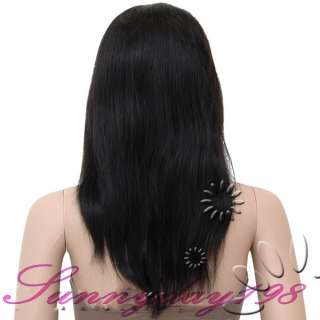 Silky Straight Indian Remy Human Hair Full Lace Wigs #1B Natural Black 