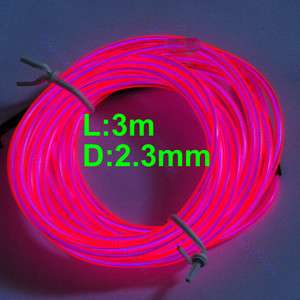   Light Glow EL Wire Rope Tube Car Dance Party+Controller H Pink  