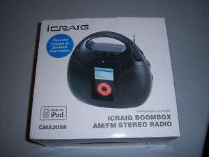 ICRAIG BOOMBOX AM/FM STEREO RADIO IPOD/ CMA3058 PLAY  