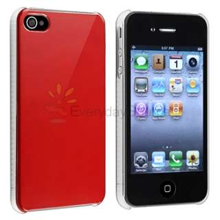 Red Ultra Thin Case Cover+Privacy Filter Accessory Bundle For iPhone 4 