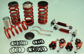 RED DC2 JDM COILOVERS LOWERING SPRING SLEEVES + FRONT REAR CAMBER 