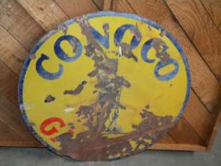 OLD Conoco Gasoline Porcelain Motor Oils Sign w/ Minuteman (Rare 
