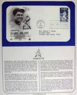 Babe Ruth Official First Day of Issue COVER  