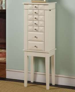 White Wooden Jewelry Armoire Cabinet with Six Drawers and Necklace 