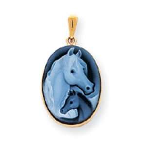  14k Gold Horse & Pony Profile Agate Cameo Jewelry