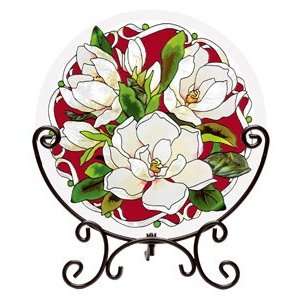  Magnolias Hand Painted Stained Glass Beveled Table Topper 
