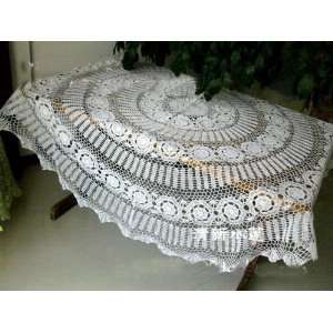  Vintage Hand Crochet White Round Table Cloth 68