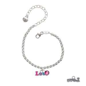  Rainbow Colored Love Silver Plated Brass Charm Bracelet with Rose 