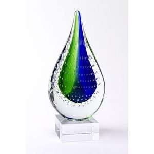  12 Teardrop Blue Green Crystal Centerpiece Sculpture 