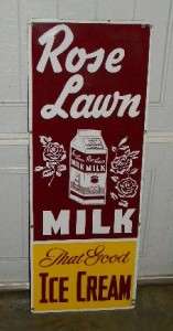 OLD Rose Lawn Dairy Milk Ice Cream Porcelain Indiana SIGN Graphic 