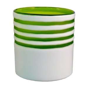 White with Green Stripes Glass Ice Bucket  Kitchen 