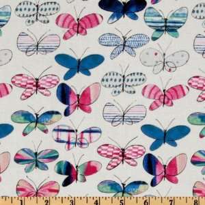  44 Wide Kokka Butterfly Line Cotton Canvas Pink/ Multi 