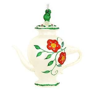  Teapot with Red Flowers Glass Ornament
