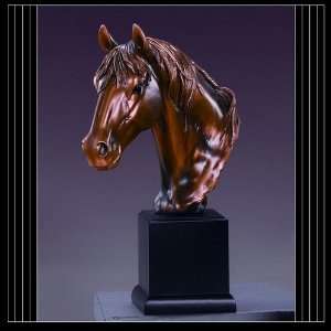 Bronze Sculpture Horse Head   14 Tall x 7 Wide   Woodtone Base 4 x 