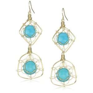  Misha Double Drop Wire Wrap Turquoise Earrings Jewelry
