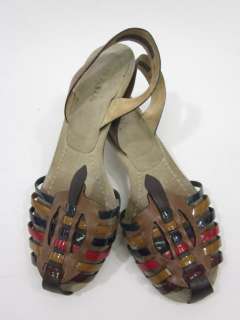   of auth prada multi colored woven leather slingbacks in a size 35 5