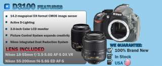 Nikon D3100 Digital SLR Camera +4 Lens 20GB KIT USA NEW 689466369014 