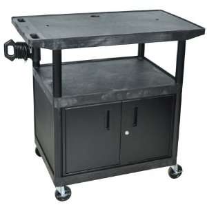  LUXOR 3 Shelf A/V Utility Cart with Cabinet Black Office 