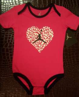 Nike Air Jordan Heart Girls Infant Newborn Onesie Romper Bodysuit Pink 