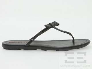 Prada Sport Black Patent Bow T Strap Flat Sandals Size 39  