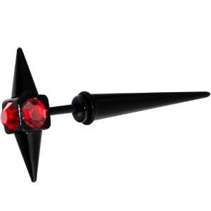  Black Acrylic Red Gem Spike Fake Taper Ear Plug Jewelry