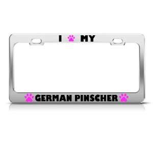 German Pinscher Paw Love Pet Dog Metal license plate frame Tag Holder