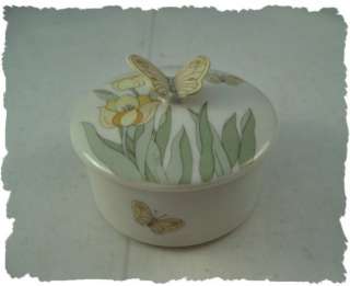 Vintage Yellow Butterfly Trinket Box Porcelain China  