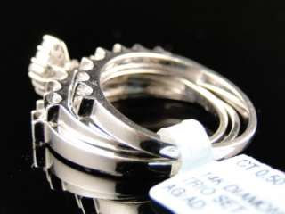   MENS ROUND WHITE GOLD DIAMOND ENGAGEMENT BRIDAL WEDDING RING TRIO SET