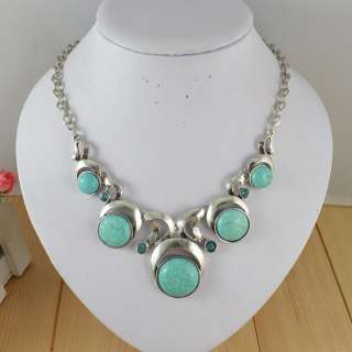 Vintage Tibet Silver Turquoise Cocktail Necklace N26  
