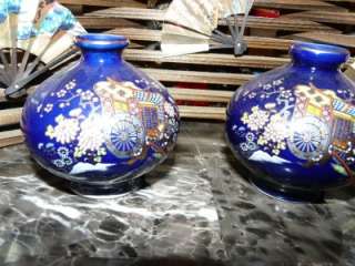 Two lovely miniature cobalt blue oriental vases  