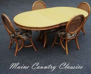 Vintage RATTAN CANE & FORMICA TABLE & 4 CHAIRS DINING SET Mid Century 