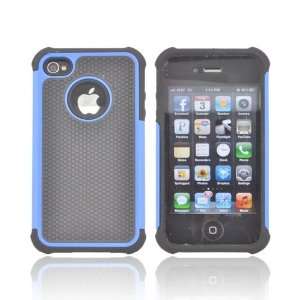  For Apple iPhone 4S 4 Blue Black Textured Dual Layer 