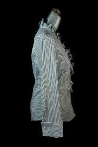 womens black white EXPRESS pinstripe french cuff ruffle blouse top 