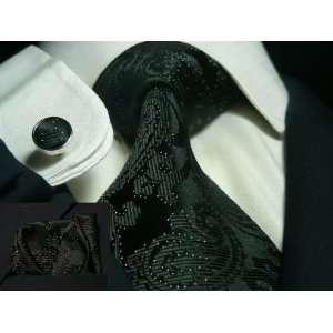  TheDapperTie 453S Paisley Black Mens Silk tie Set 
