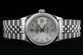 Mens Rolex Silver Diamond Dial Fluted Datejust Watch  