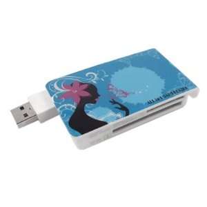  Gino Flower Print Blue USB 2.0 Mini SD SDHC M2 MSP 11 in 1 