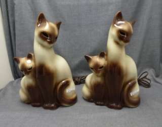 Vintage KRON Pottery Siamese Cat Kitten TV Lamp Lot of 2  