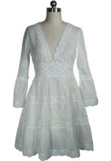  White Crochet Lace Bell Sleeves Boho Mini Dress Clothing