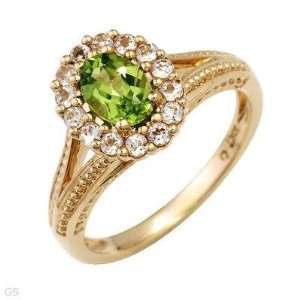  10K GOLD PERIDOT RING WITH WHITE TOPAZ ACCENTS, SOLID GOLD 